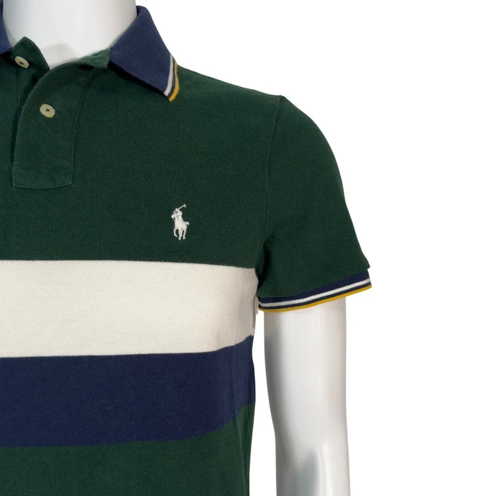 Polo Ralph Lauren Polo Shirt Mens M Green Excellent Custom Slim Fit Colorblock